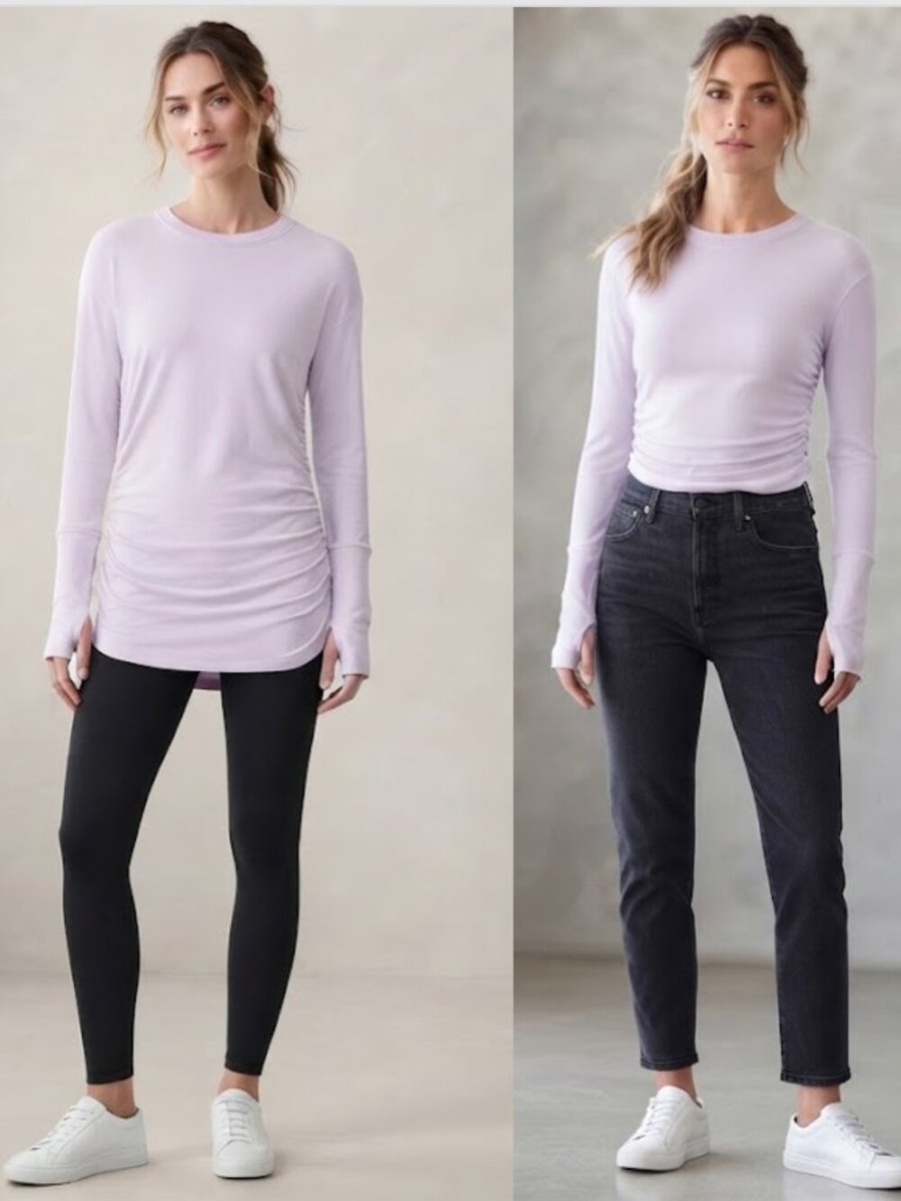 Athleta Light Purple/Pink Modal Ruched Side Long Sleeve Tunic Sweatshirt Top XXS